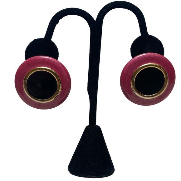 Vintage Pink And Black Enamel Earrings - Picture 8 of 12
